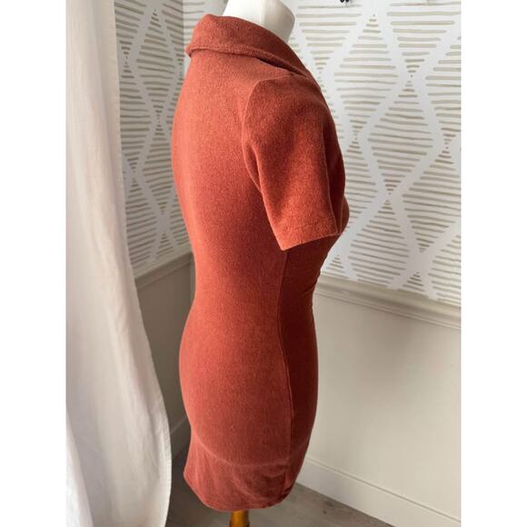 White Fox Women’s XS Rust Terry Cloth Ruched Mini Dress - Picture 7 of 8